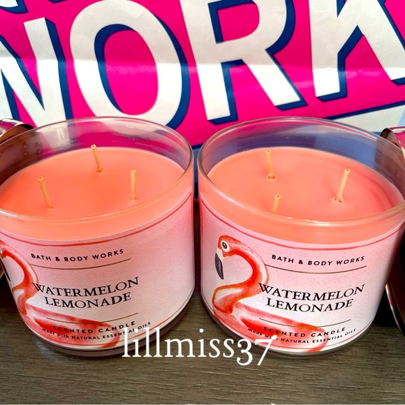 2X BRAND NEW BATH & BODY WORKS 3 WICK CANDLES WATERMELON LEMONADE - Picture 2 of 3